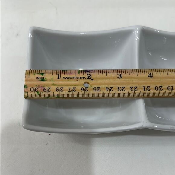 Simple Dining White Ceramic Triple Serveware Dish Condiments Snacks 11 X 3 1/2 - Picture 6 of 11
